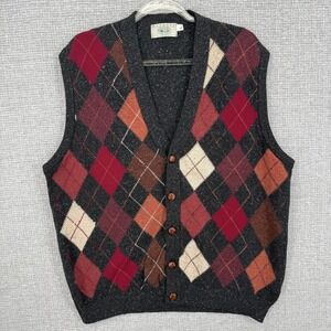 Blarney Woollen Mills Sweater Vest Mens Large Multi Argyle Lambswool Ireland
